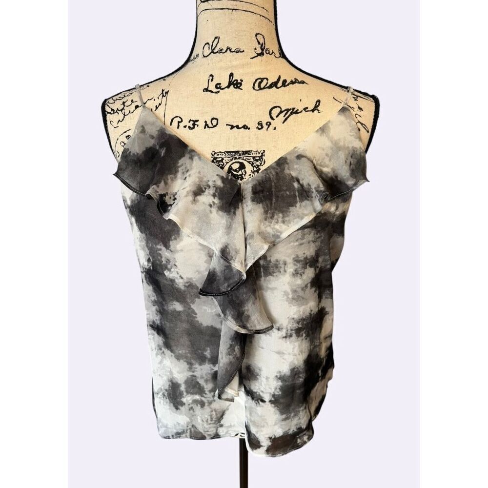 Calvin Klein Ruffled V-Neck Cami Top - Black/White Tie-Dye - Size S - EUC